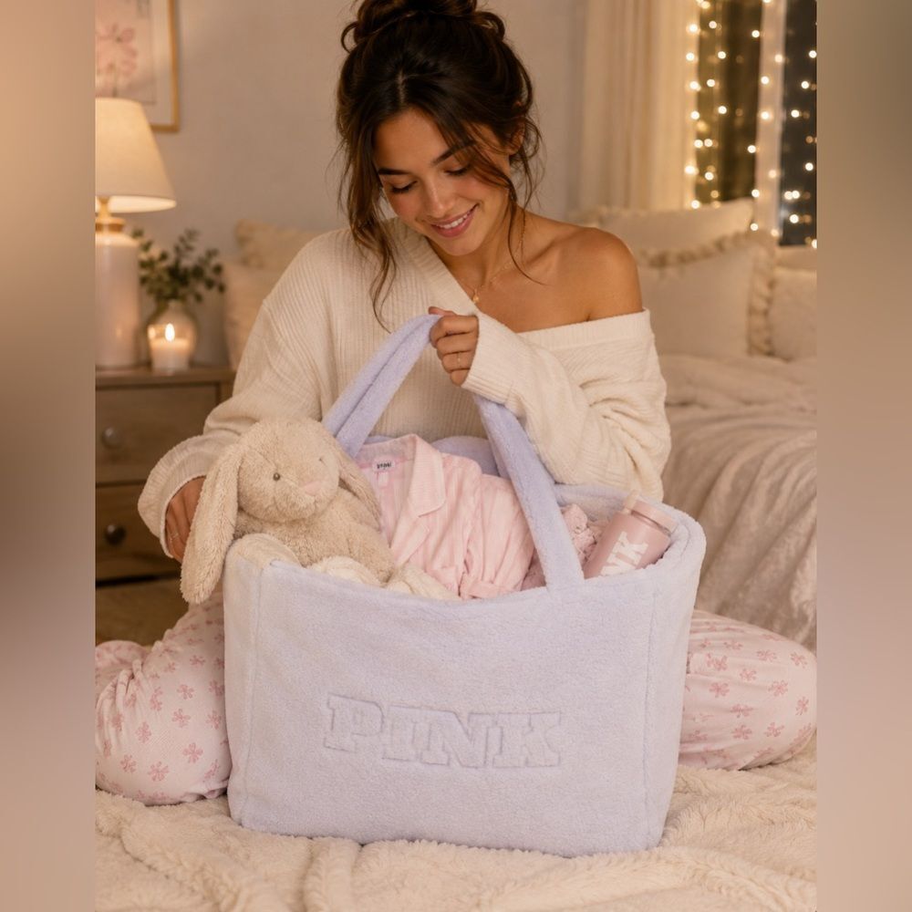 NWT VICTORIA'S SECRET *Baby Blue* Plush Teddy Tote